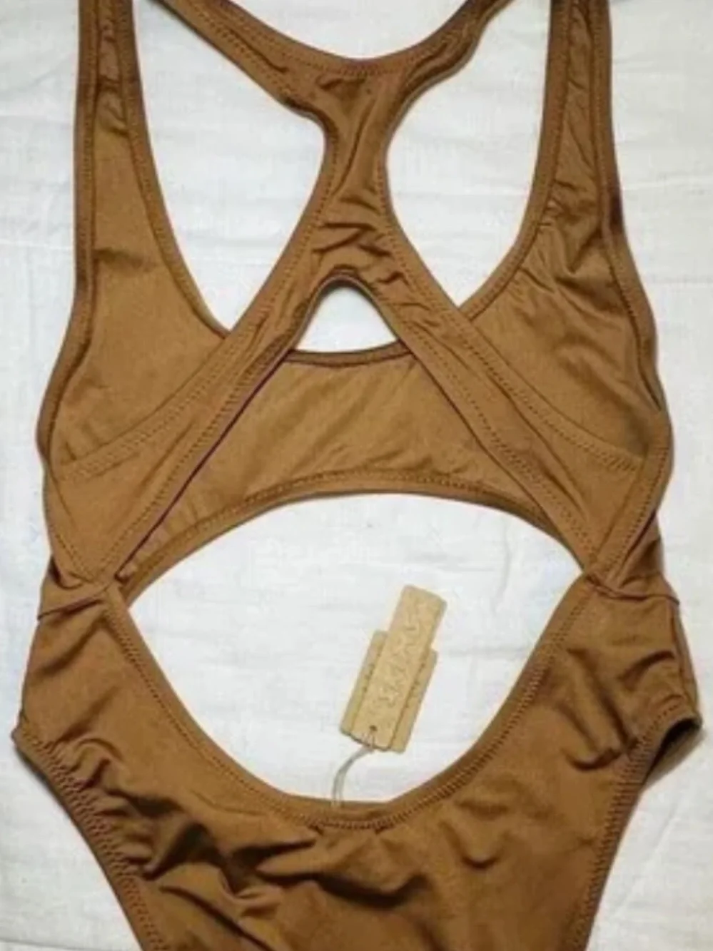 SKIMS Women’s Signature Swim Cut Out Monokini One Piece Swimsuit Sz M Almond NWT